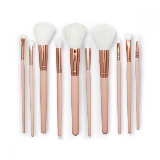 Professional Oval Makeup Brush Set (10-Piece) - Rose Gold - Tanga